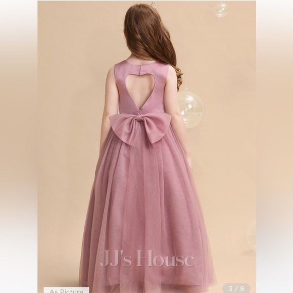 WHITE Ball-Gown/Princess Scoop Floor-Length Tulle Flower Girl Dress - Picture 7 of 7